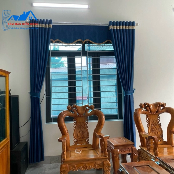 Rèm Xanh Viền Hoa Cao Cấp