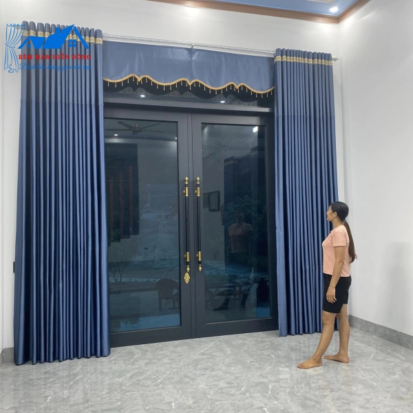 Rèm Xanh Viền Hoa Cao Cấp